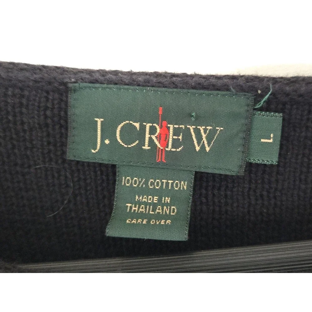 J Crew Sweater Mens L Black Ribbed Knit Cotton Fisherman Oarsman Crewneck